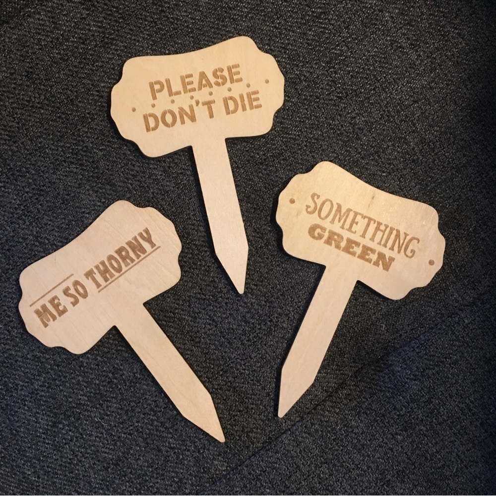 Set/3 Funny Plant Markers, Wood (THORNY)